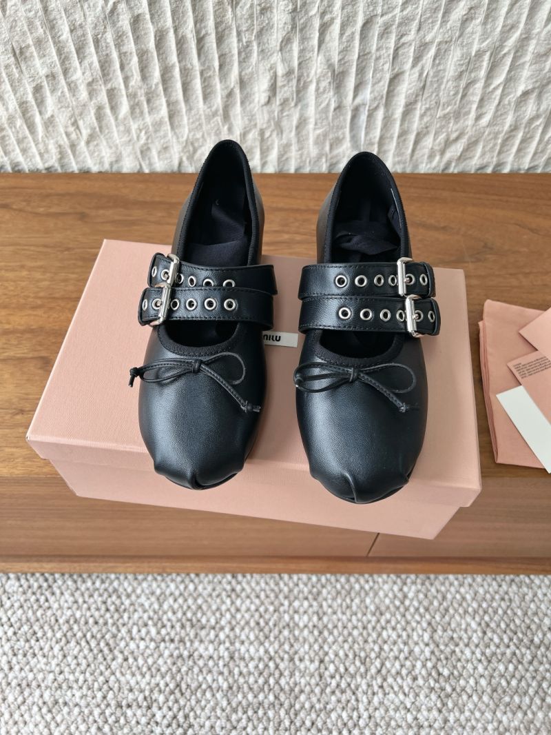 Miu Miu Nappa And Calf Leather Ballerinas 5F466A Black