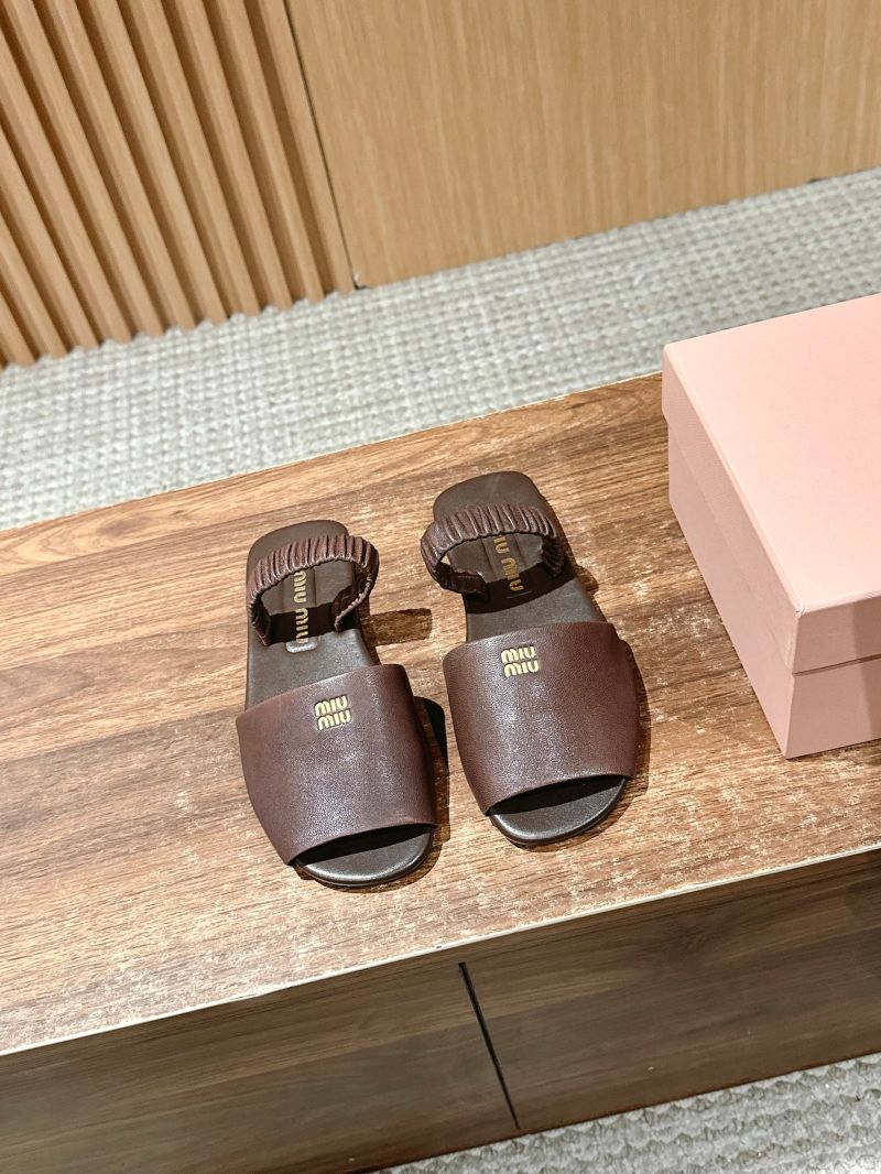 Miu Miu Ruches Nappa Leather Sandals 5X372E Briarwood