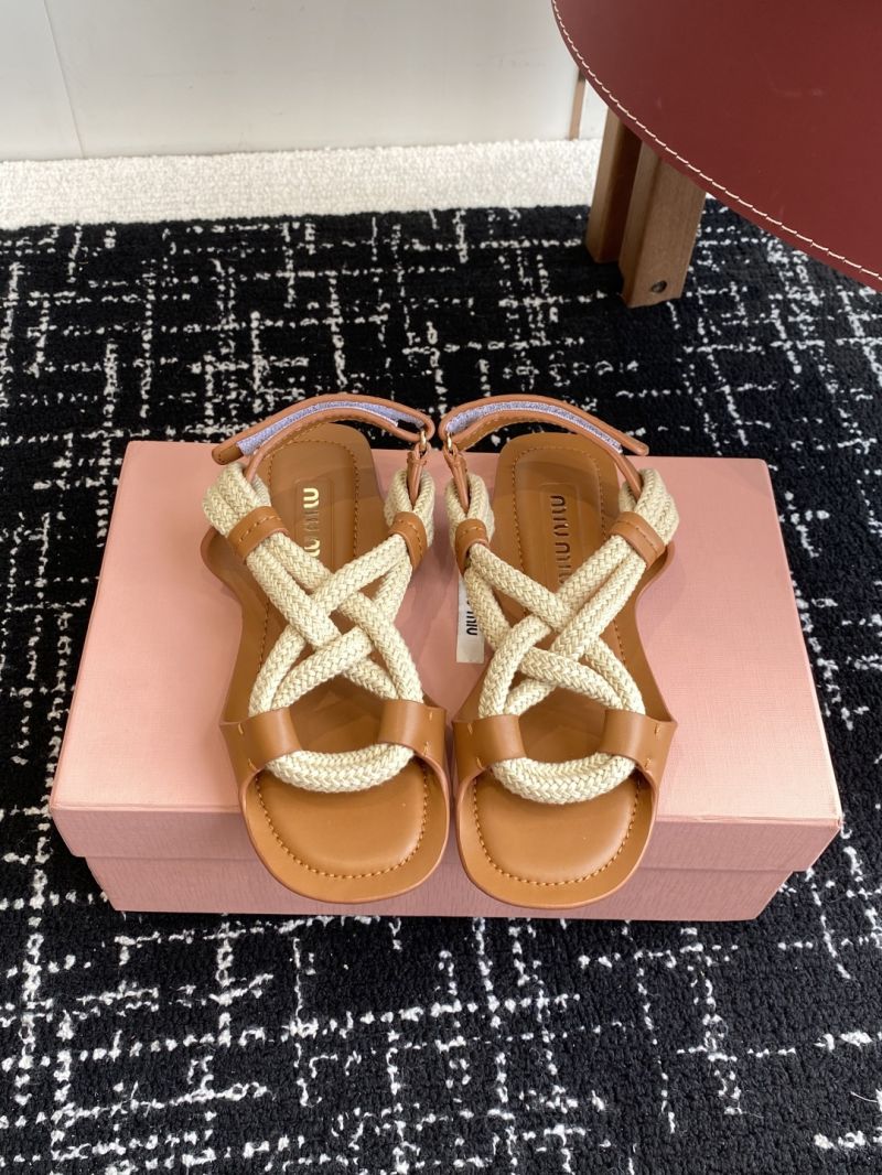 Miu Miu Flat Cord Sandals 5X415E Tan