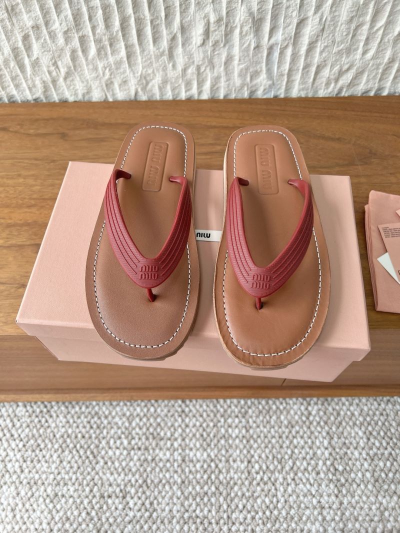 Miu Miu Thong Sandals Calfskin and TPU 5Y638E Amaranth Red
