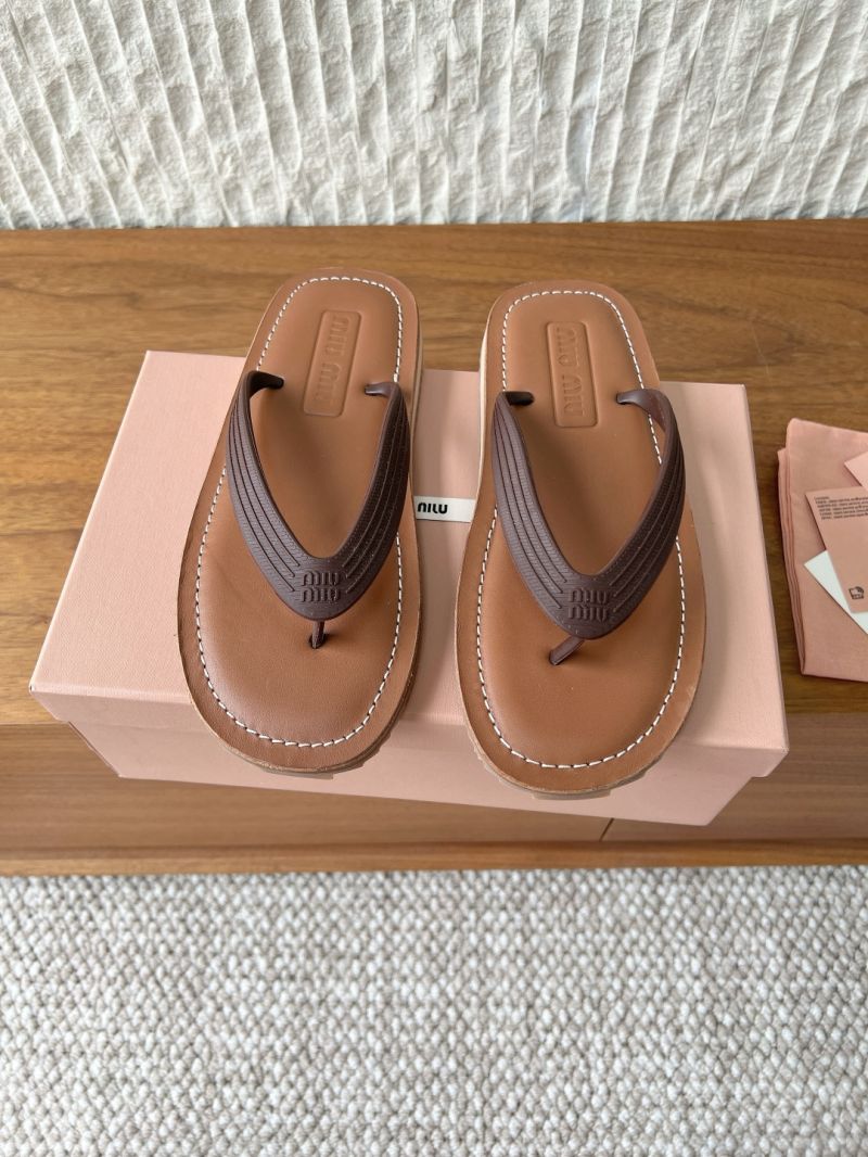 Miu Miu Thong Sandals Calfskin And TPU 5Y638E Dark Brown