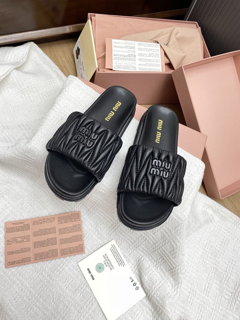 Miu Miu Logo Detailed Slip-On Sandals 5XX601 Black