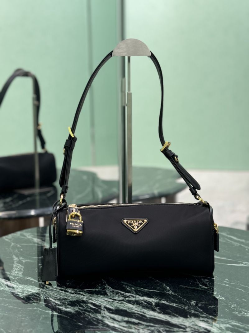Prada Medium Re-Nylon and leather shoulder bag with padlock 1BC233