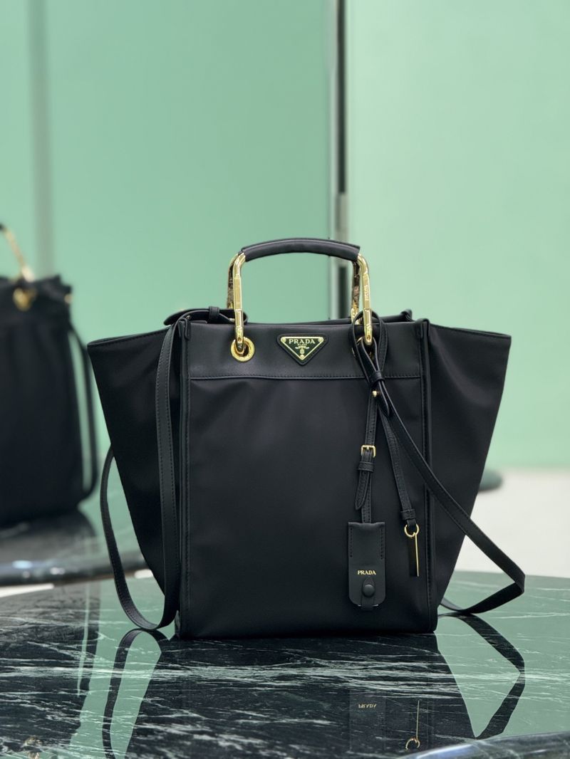 Prada Medium Re-Nylon and leather tote bag 1BG578 Black