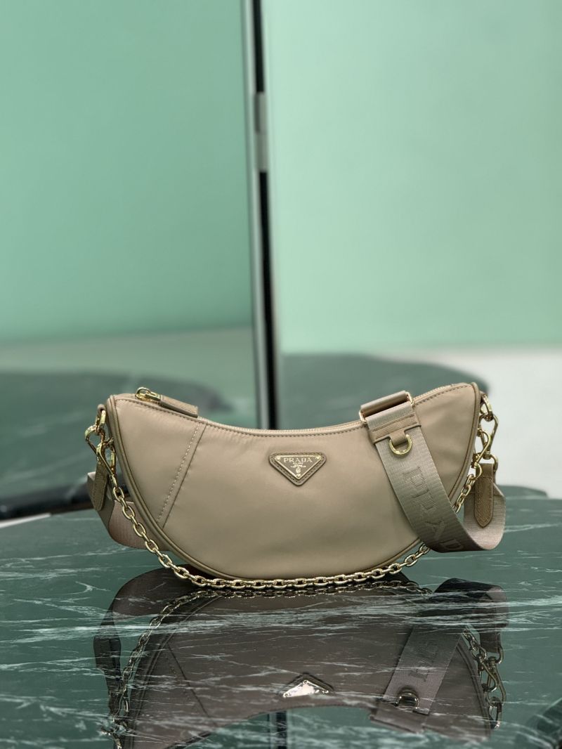 Prada Demi-lune Re-Nylon shoulder bag 1BH222 Camel Brown