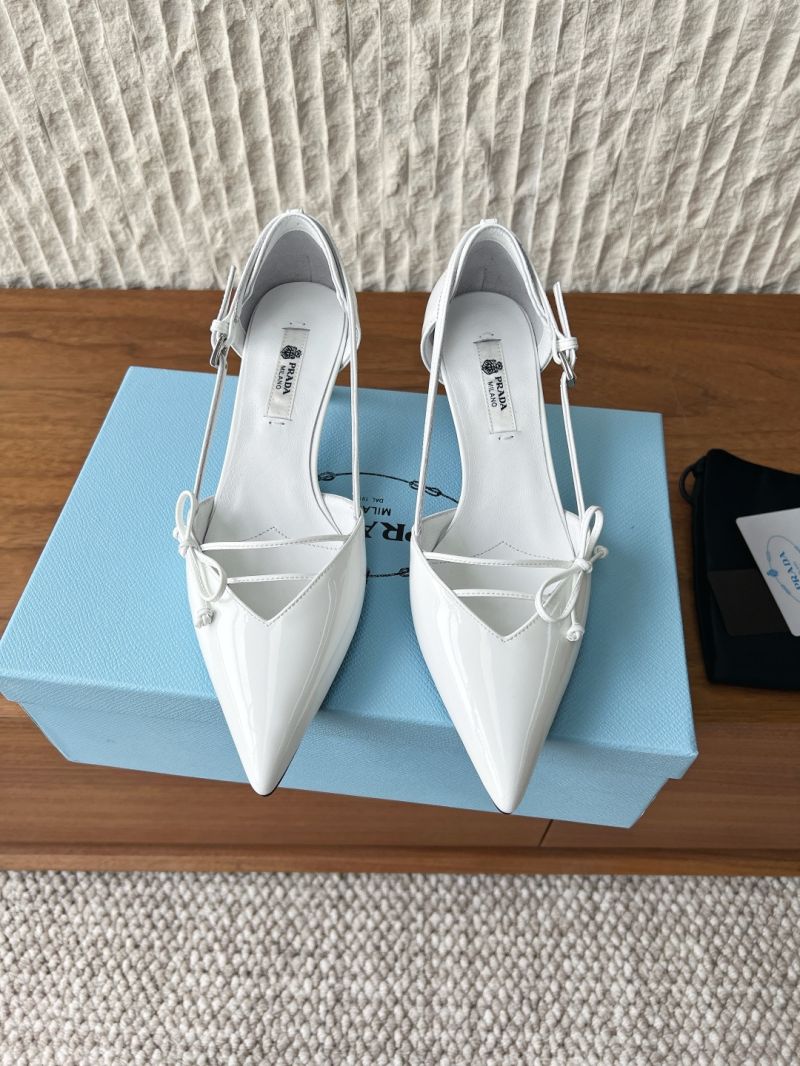 Prada Open-side Leather Pumps 1I442O White