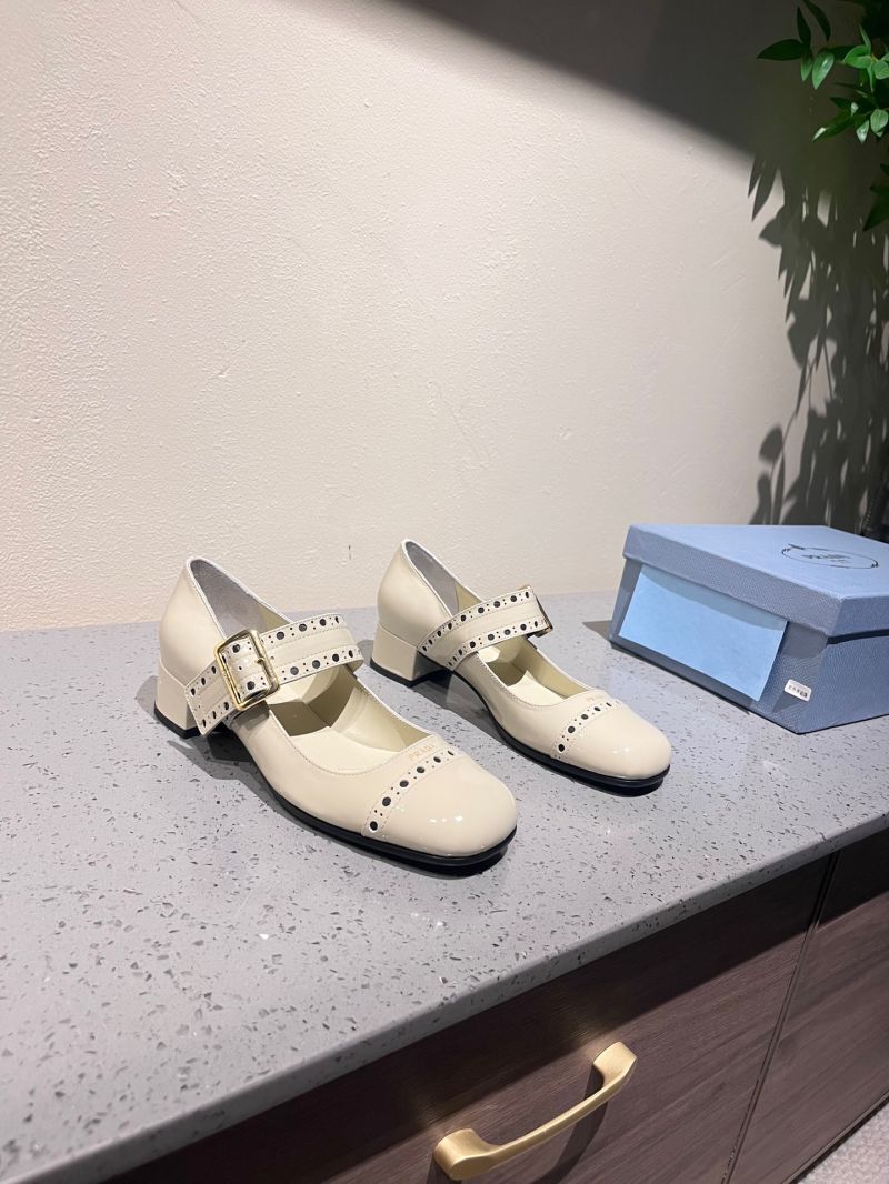 Prada Patent Leather Mary Jane Pumps 35mm Heel 1I816N Ivory