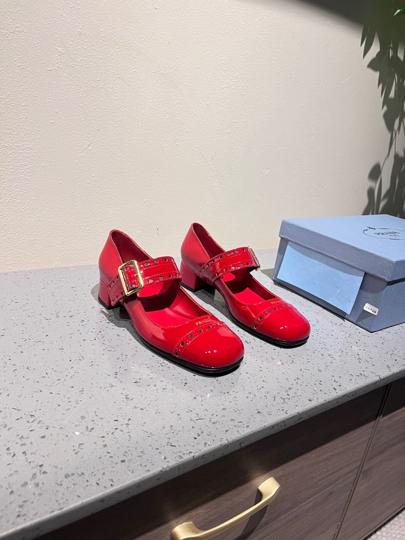 Prada Patent Leather Mary Jane Pumps 35mm Heel 1I816N Red