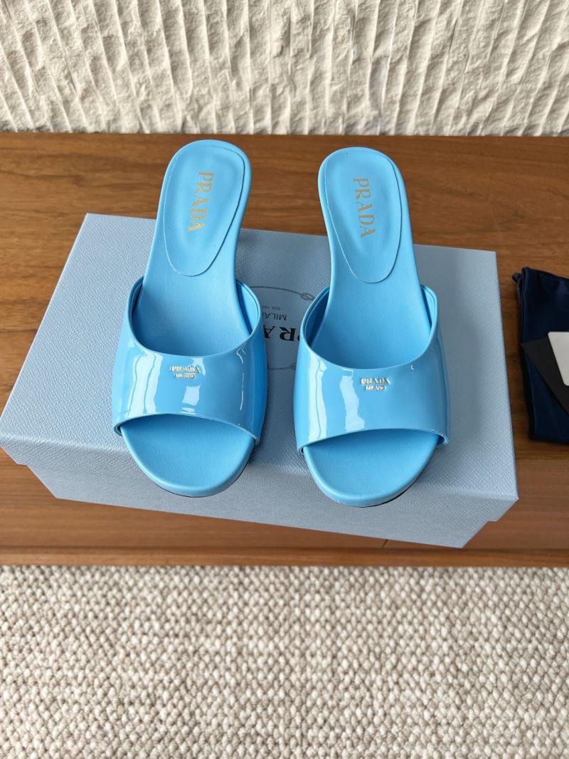 PRADA PATENT LEATHER KITTEN HEEL SANDALS 45MM 1XX799 BLUE
