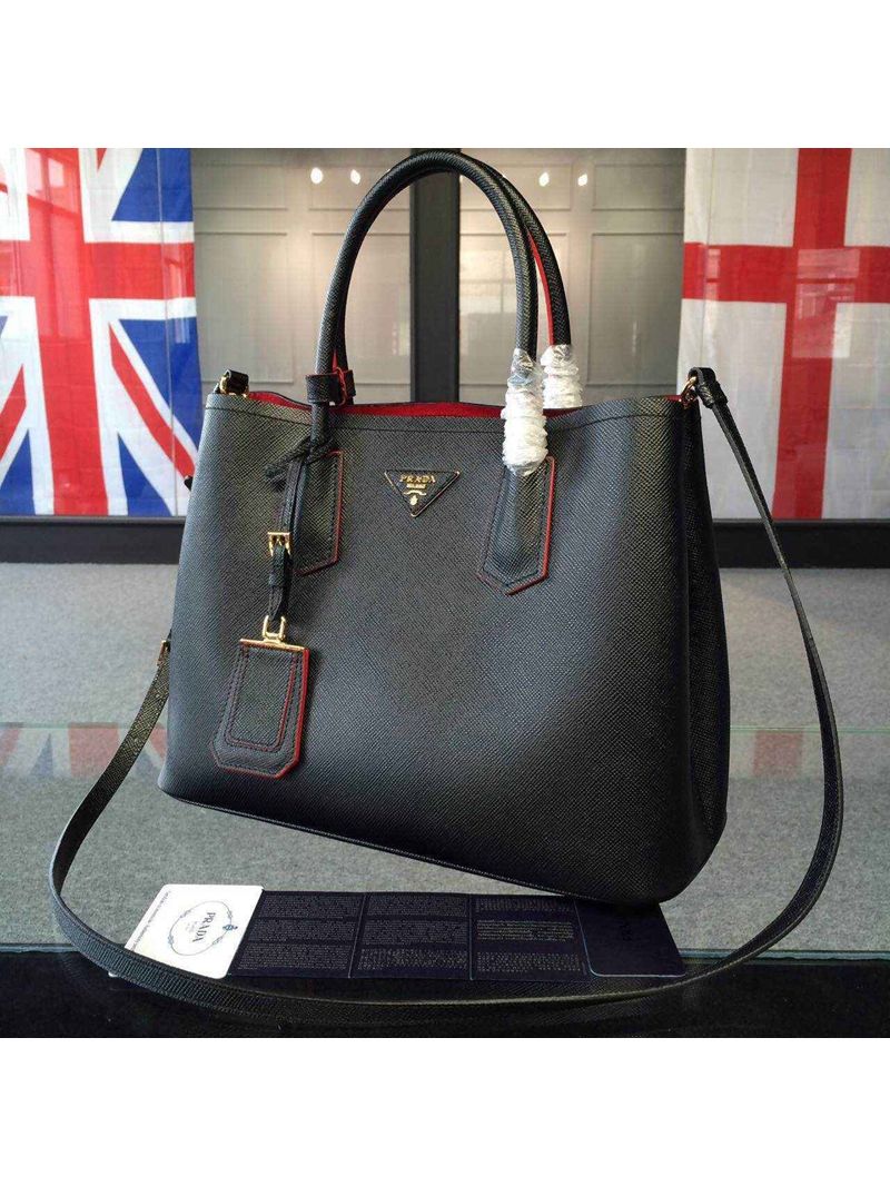 Prada BN2756 BN2775 Saffiano Cuir Black Leather Tote