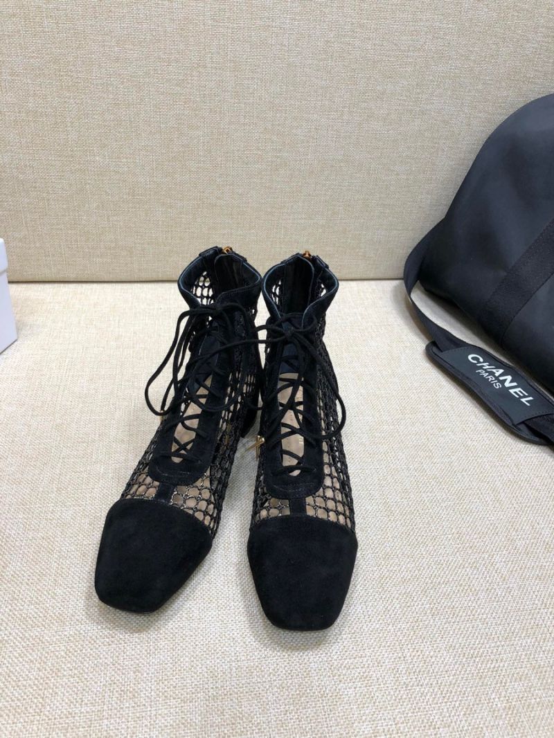 Dior Naughtily-D Ankle Boot Metallic Gold Tone Fishnet and Black Suede Calfskin KCI492