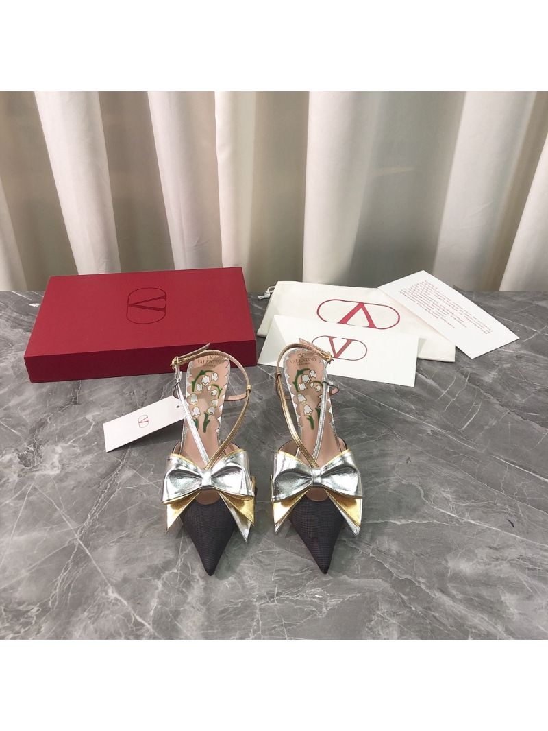 VALENTINO BOWOW SLINGBACK PUMPS IN GROSSGRAIN AND METALLIC LAMBSKIN 85MM 7W2S0M