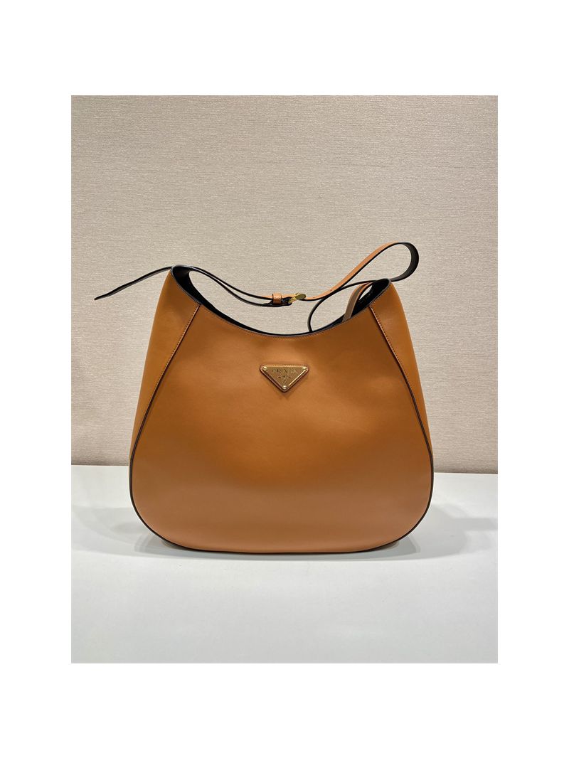Prada Large brown leather shoulder bag with topstitching 1BC181