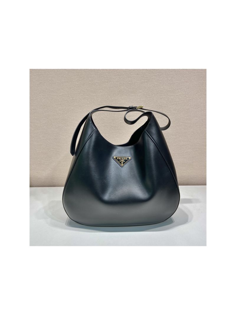 Prada Large Black leather shoulder bag with topstitching 1BC181