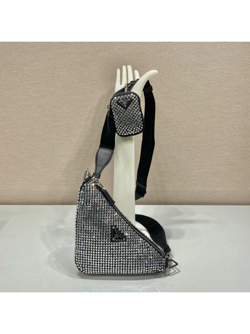 Prada Crystal-embellished black shoulder bag 1bh190