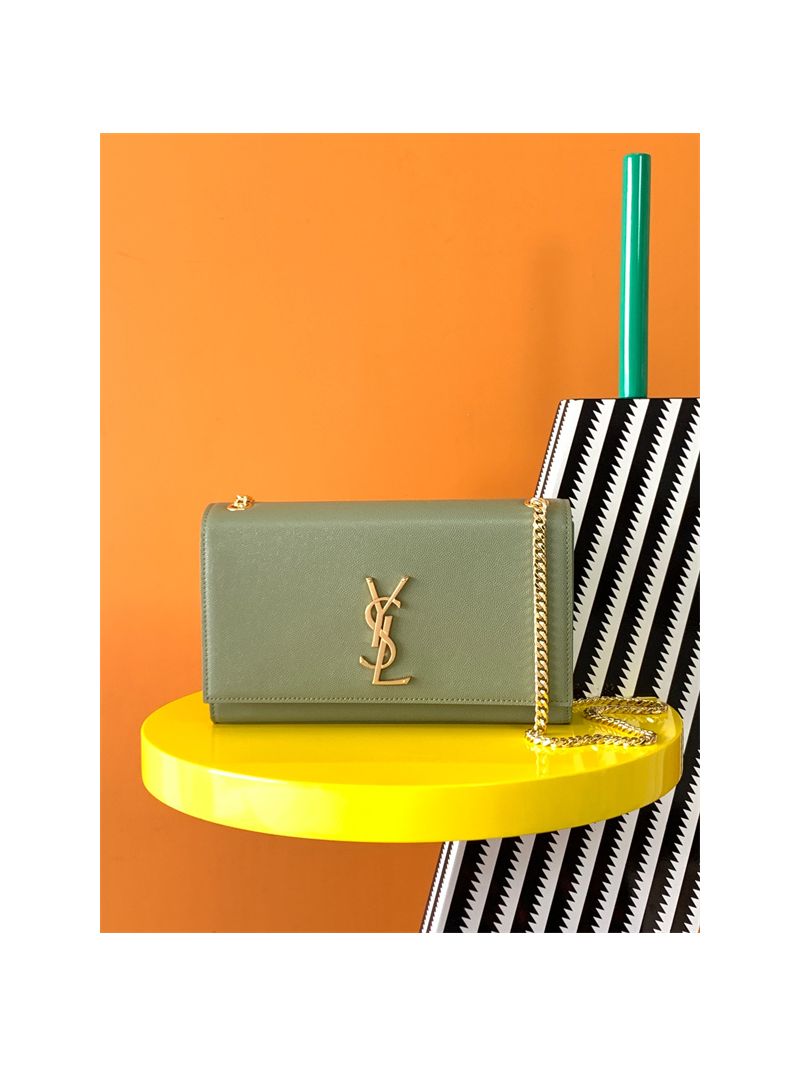 YSL Saint Laurent Classic Medium Kate In Grained De Poudre Textured Leather Avocado Green