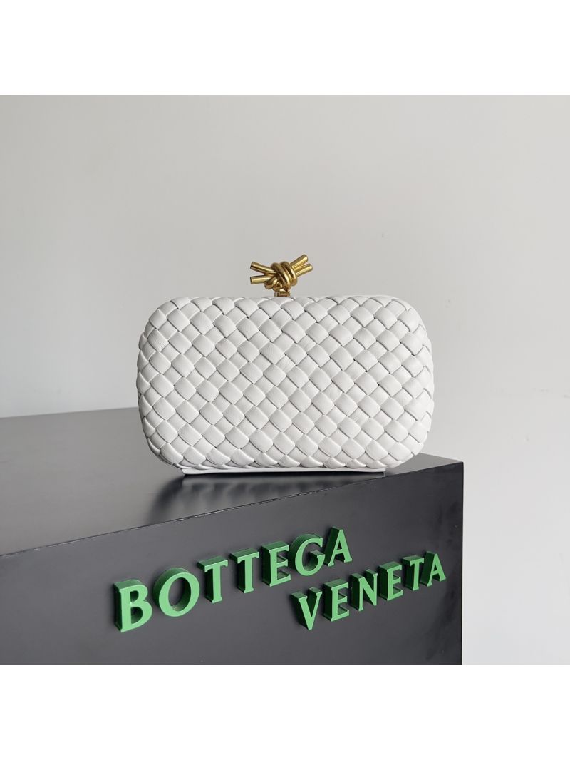 Bottega Veneta BV Knot Minaudière clutch soft padded Intreccio leather 717622 white