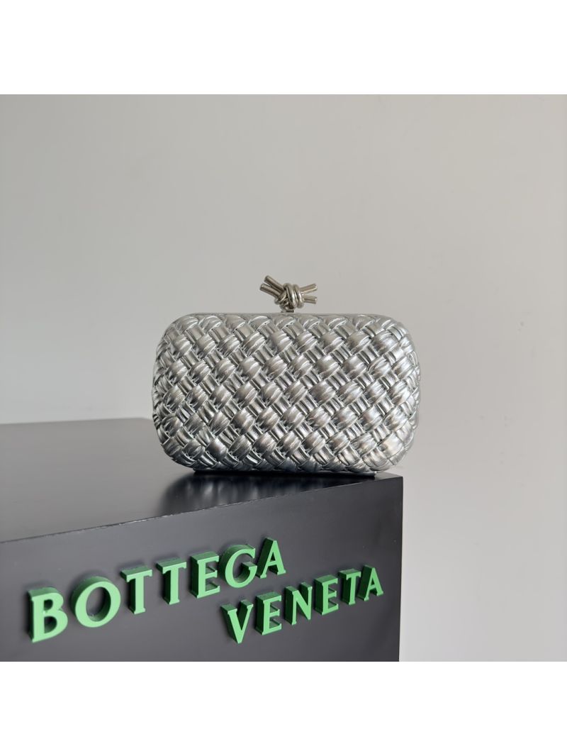 Bottega Veneta BV Knot Foulard intreccio leather minaudiere 717622 Silver