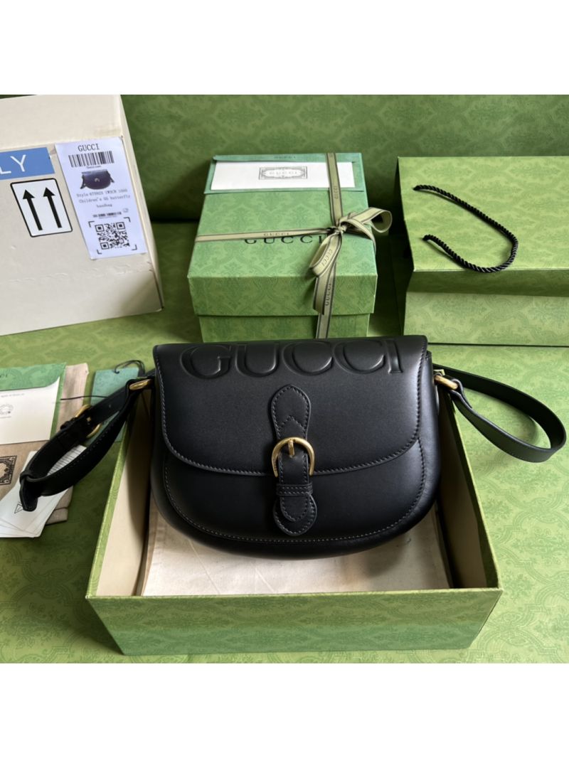 Gucci Logo Printed Foldover black Shoulder Bag 675923