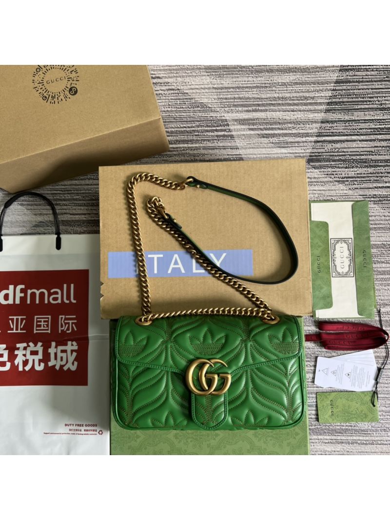 Gucci X Adidas GG Marmont small green matelassé shoulder bag 443497 