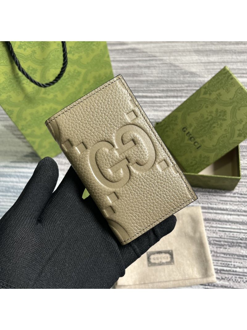 Gucci Jumbo GG card case 739478 taupe leather