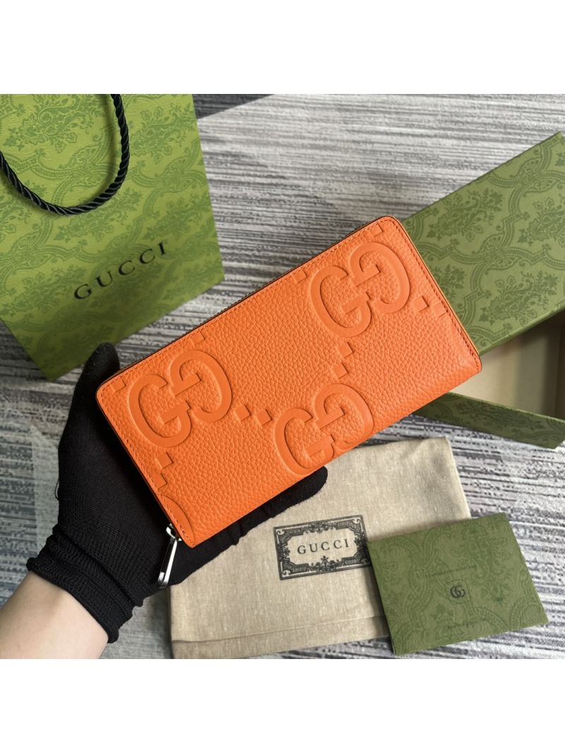Gucci Jumbo GG zip around wallet 739484 orange leather