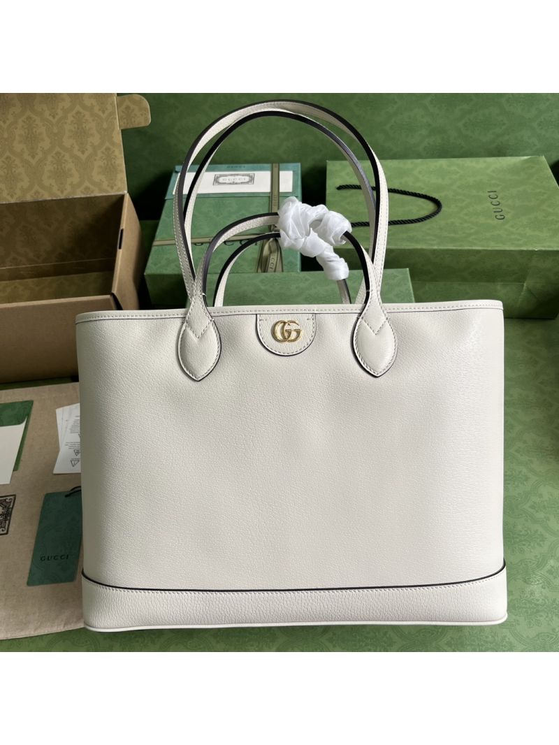 Gucci Ophidia leather medium tote bag 739730 white leather