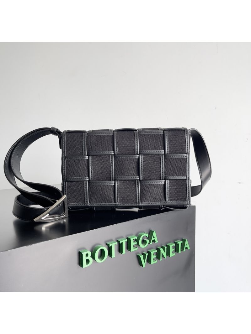 bottega veneta Cassette intreccio canvas mix cross body bag 741451 black