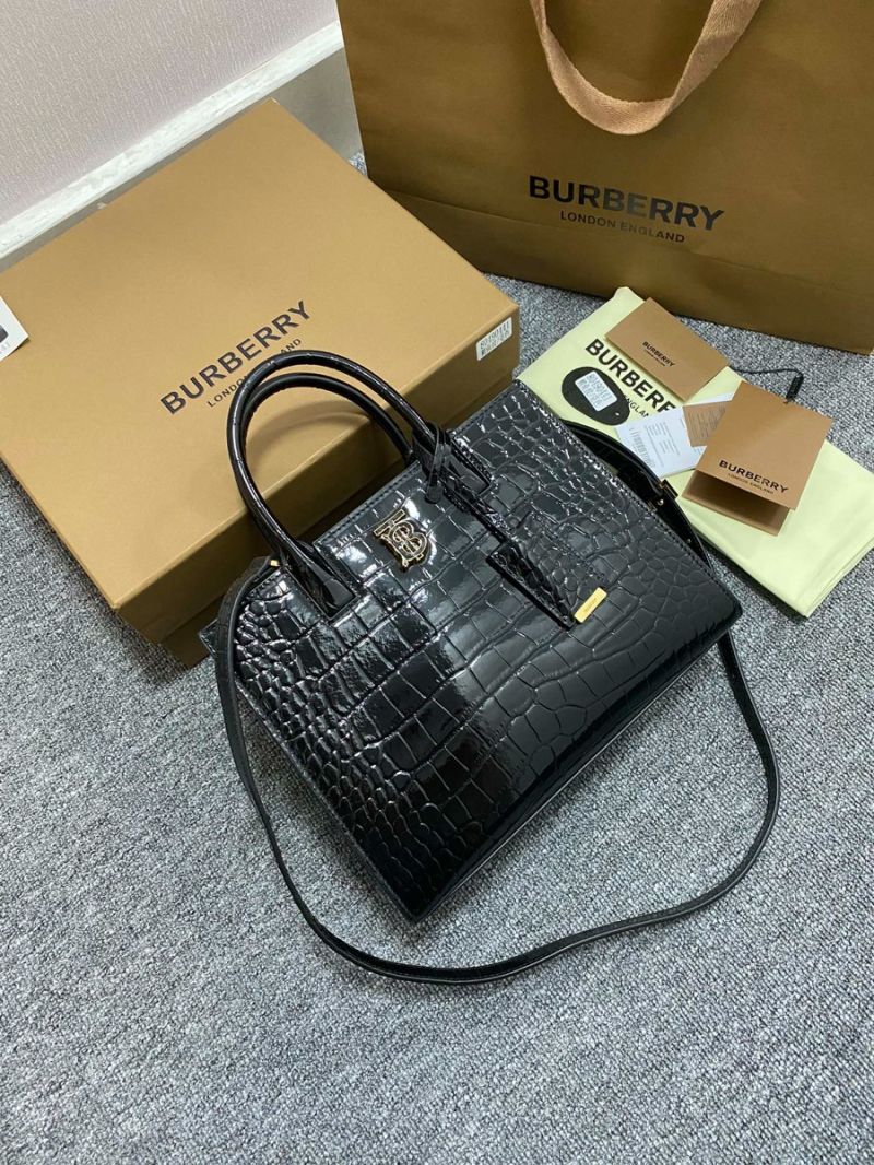 Burberry Frances Mini Croc Effect Leather Tote Bag in black