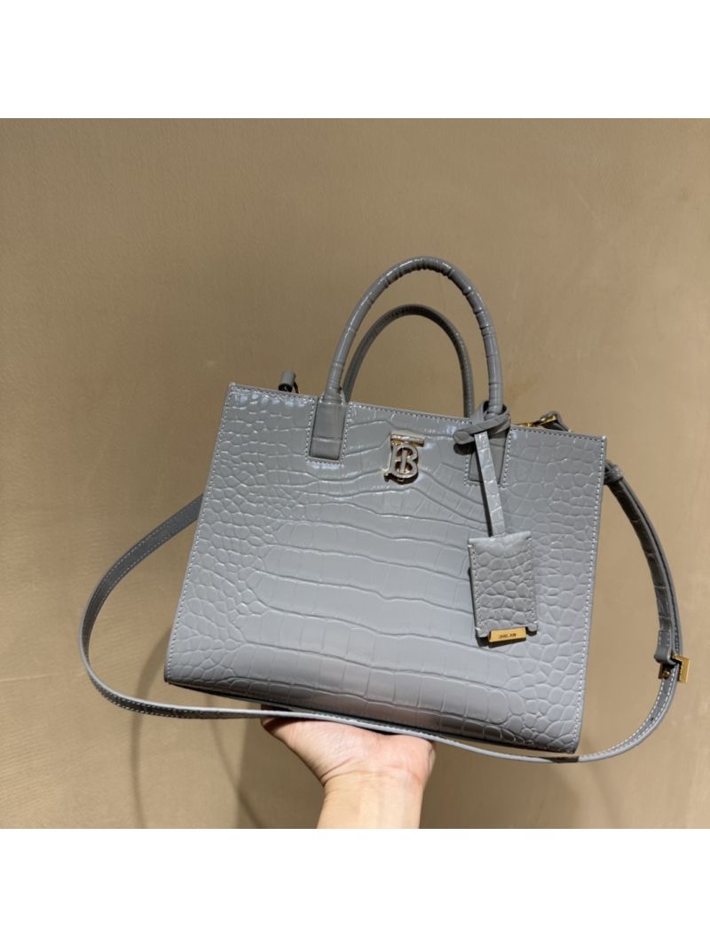 Burberry Frances Mini Croc Effect Leather Tote Bag in grey