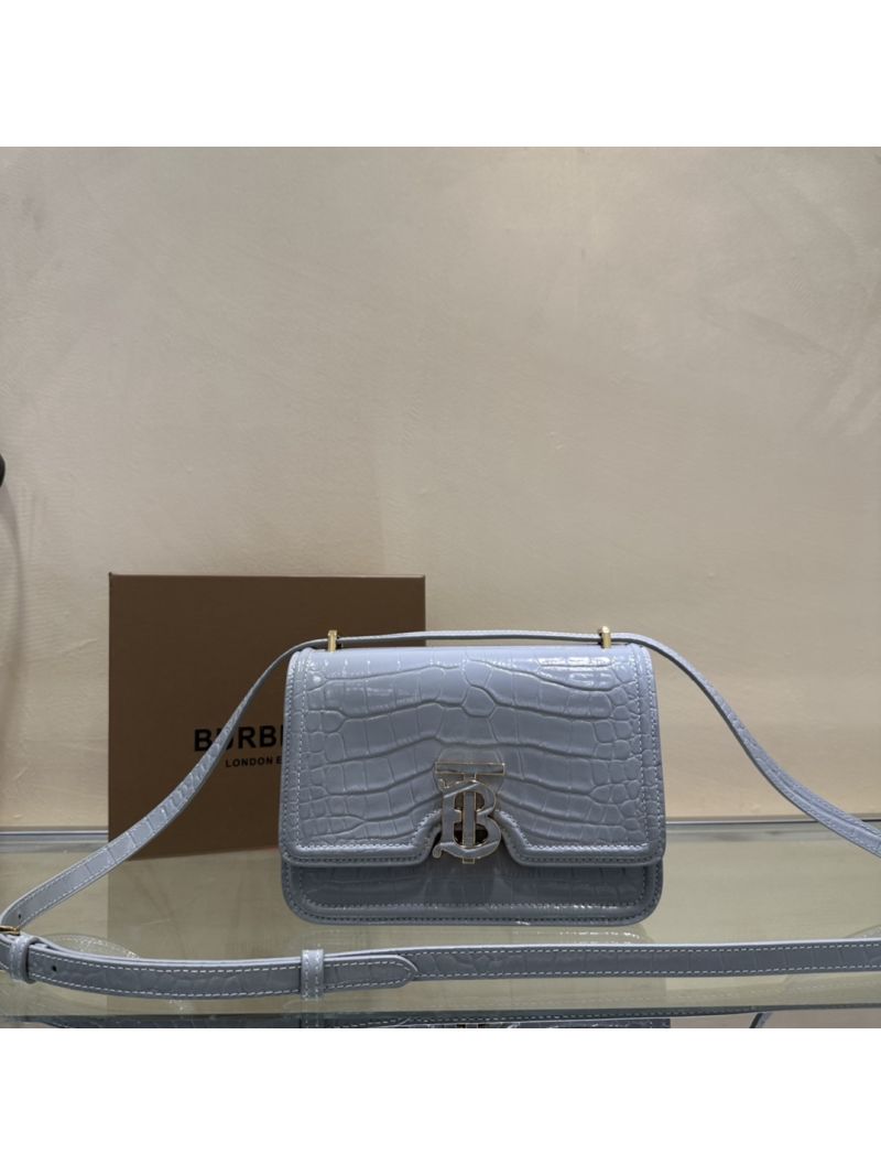Burberry Tb Mini Croc-effect Leather Shoulder Bag in cloud grey
