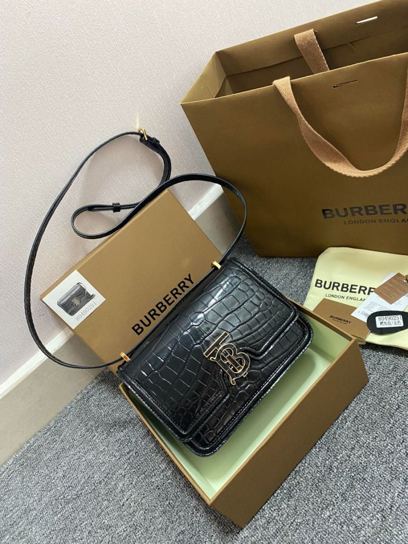 Burberry Tb Mini Croc-effect Leather Shoulder Bag in black