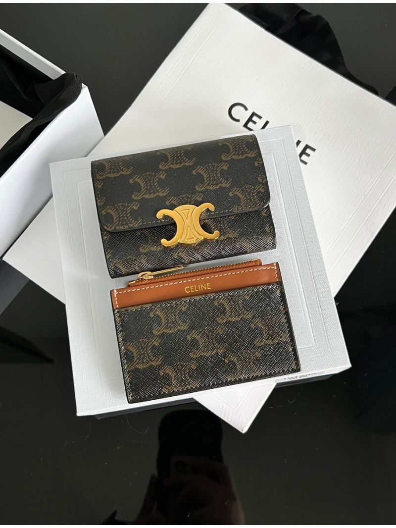 CELINE COMPACT WALLET WITH COIN TRIOMPHE IN TRIOMPHE CANVAS TAN