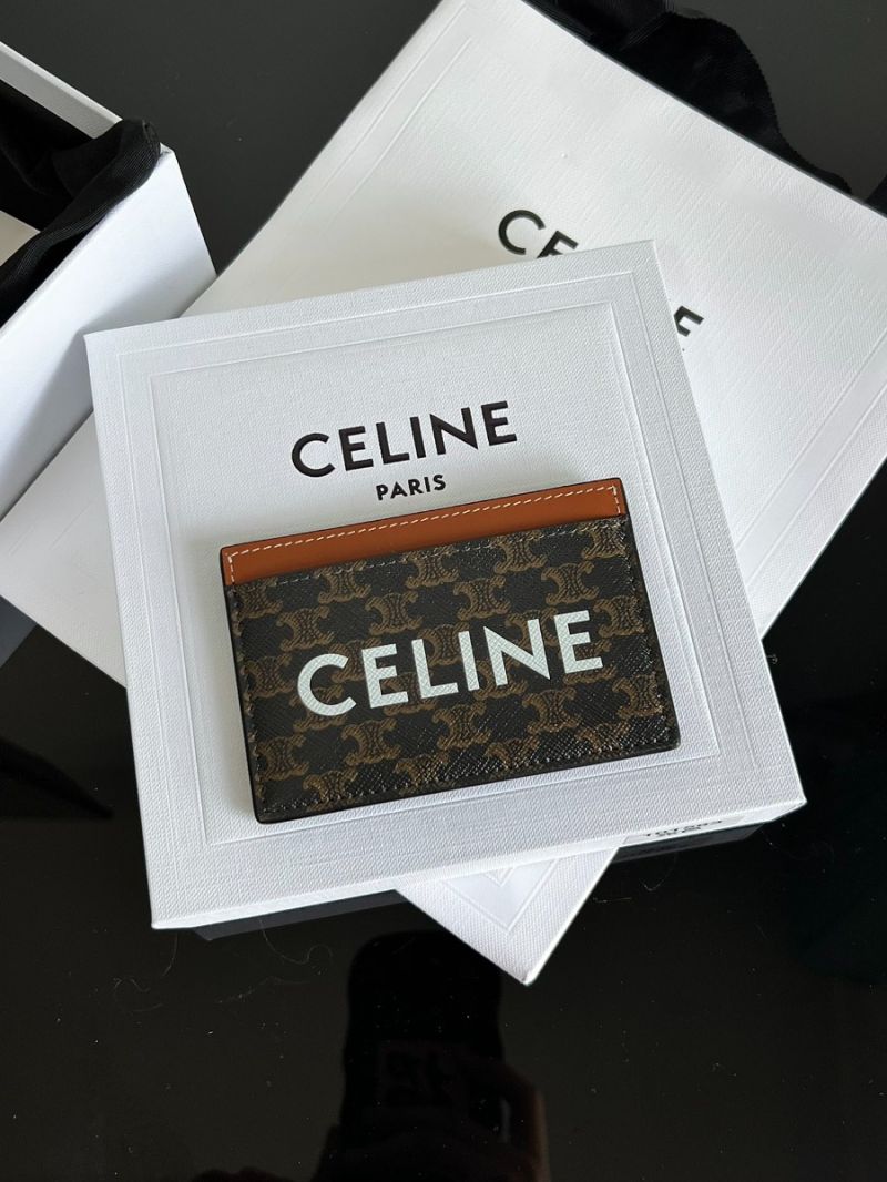 CELINE CARD HOLDER IN TRIOMPHE CANVAS WITH CELINE PRINT TAN