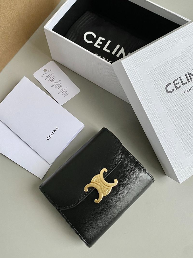 CELINE SMALL WALLET TRIOMPHE IN SHINY SMOOTH LAMBSKIN BLACK