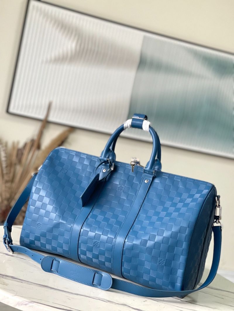 Louis Vuitton LV Damier Infini Keepall Bandoulière 45 - Blue Embossed Calf Leather