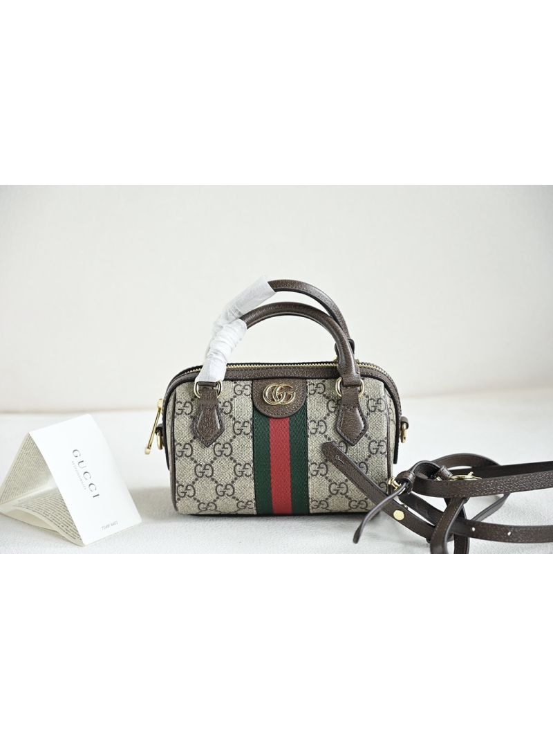 Gucci Ophidia Super Mini Bag - Beige/Ebony GG Supreme Canvas with Brown Leather Trim 781490
