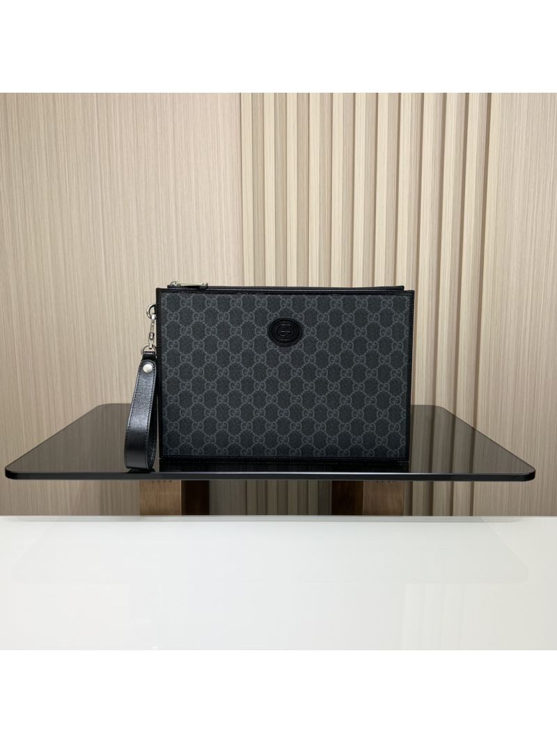 Gucci Pouch with Interlocking G 672953 Black GG Supreme canvas