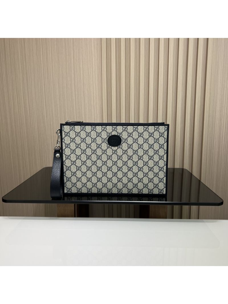 Gucci Pouch with Interlocking G 672953 Dark Blue GG Supreme canvas