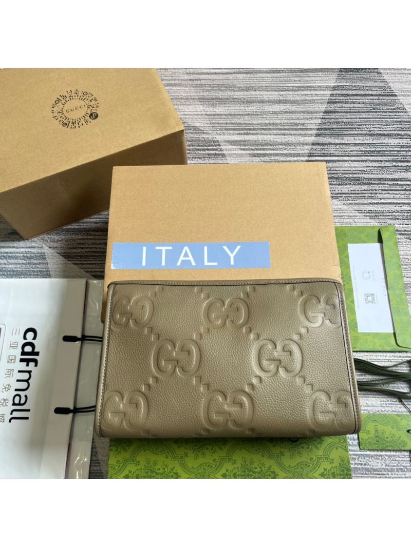 Gucci Jumbo GG Pouch 739490 green leather
