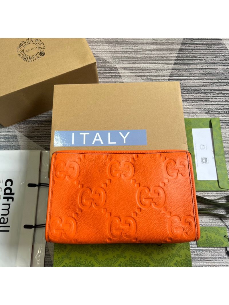 Gucci Jumbo GG Pouch 739490 orange leather
