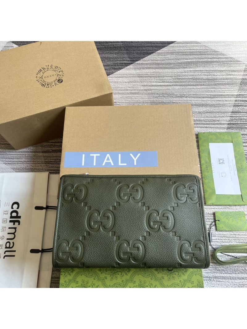 Gucci Jumbo GG Pouch 739490 dark green leather