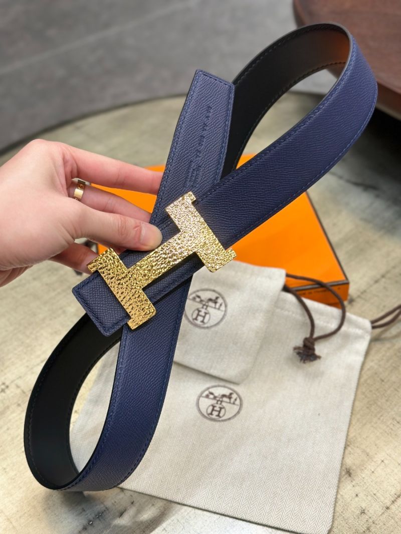 Hermes 38mm Reversible Blue Leather Strap Belt with Quizz H2O and Constance Buckle 