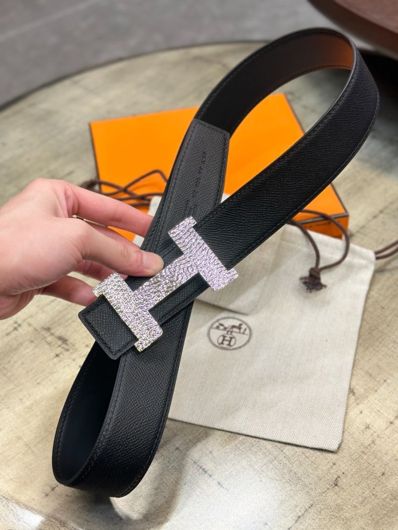 Hermes 38mm Reversible Black Leather Strap Belt with Quizz H2O and Constance Buckle 