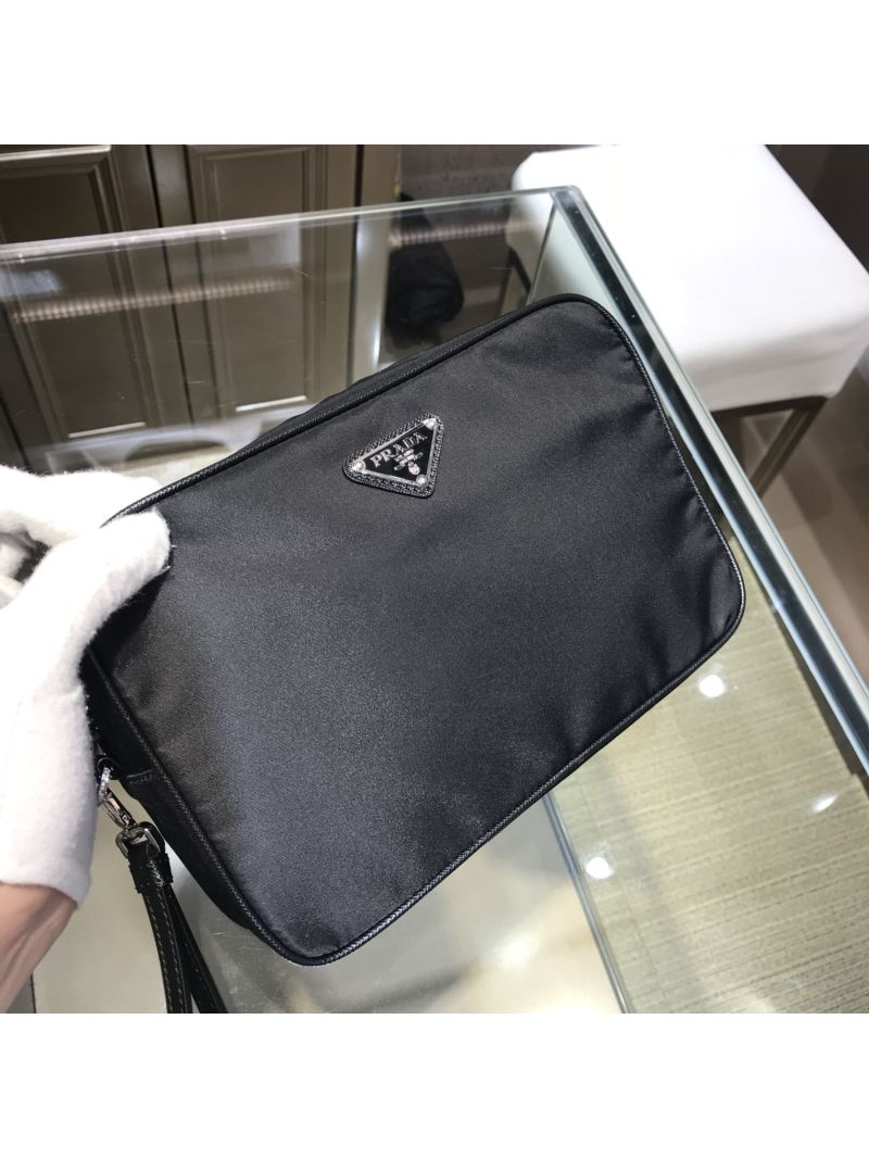 Prada 2ne007 nero tessuto saffiano black clutch bag