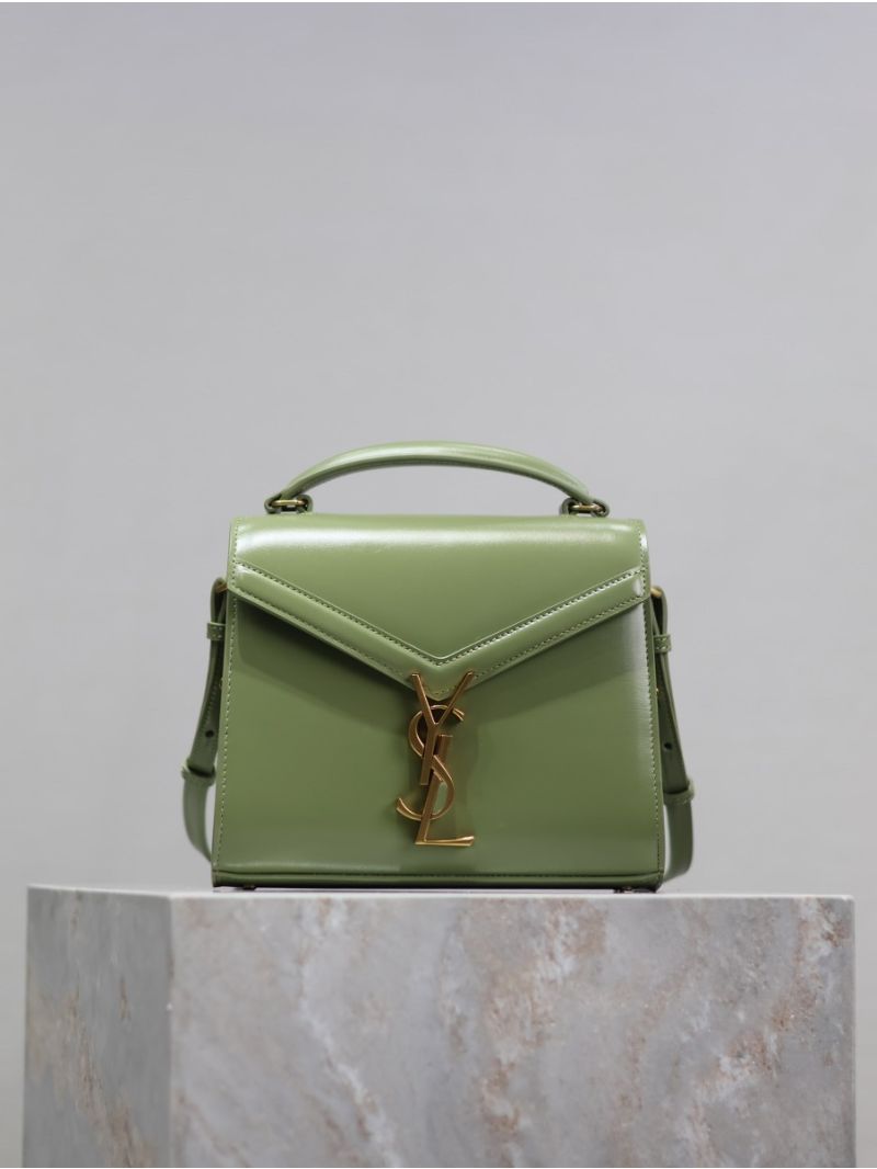 YSL Saint Laurent Cassandra Mini Top Handle Bag In Smooth Shiny Leather 602716 Avocada