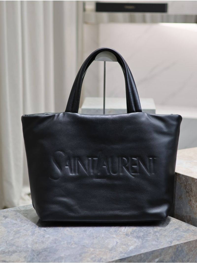 Saint Laurent YSL Embossed Padded Leather Tote Bag - Black