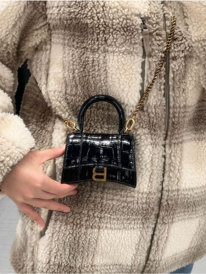 Balenciaga Hourglass Mini Black Croc-Effect Leather Tote