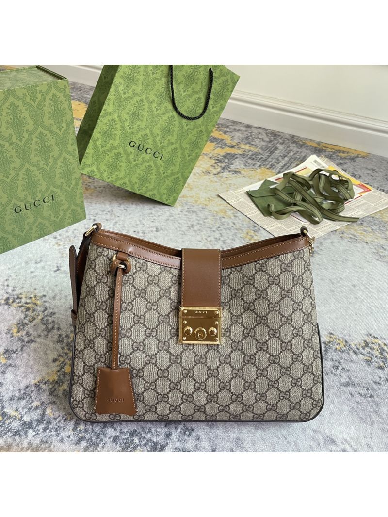Gucci Padlock GG Brown Medium Shoulder Bag in Beige and Ebony 795113