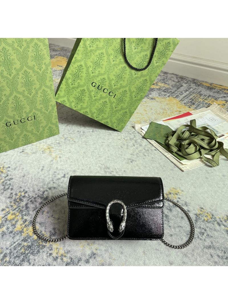 Gucci Dionysus Super Mini Bag in black patent leather 795368